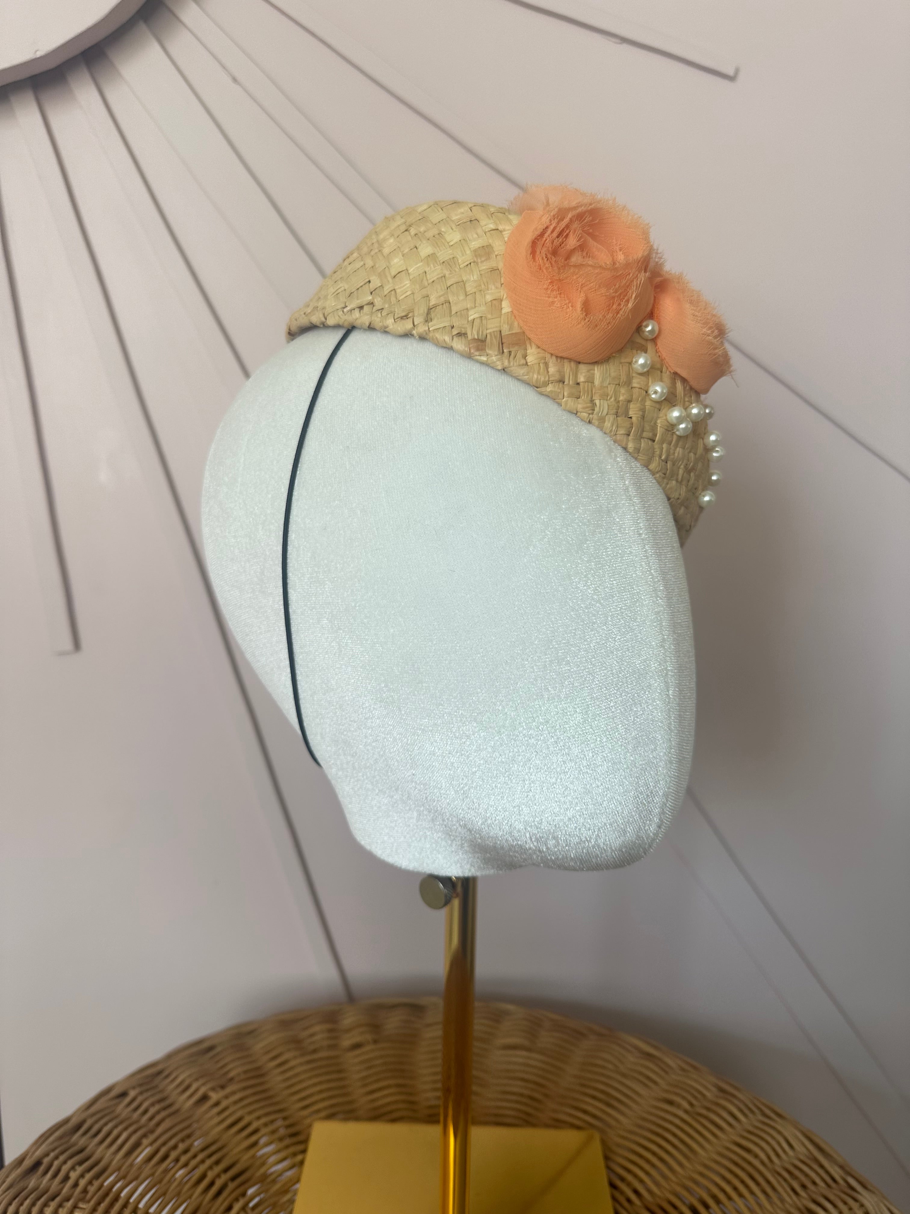 Pale Coral Chiffon Floral Cocktail Hat