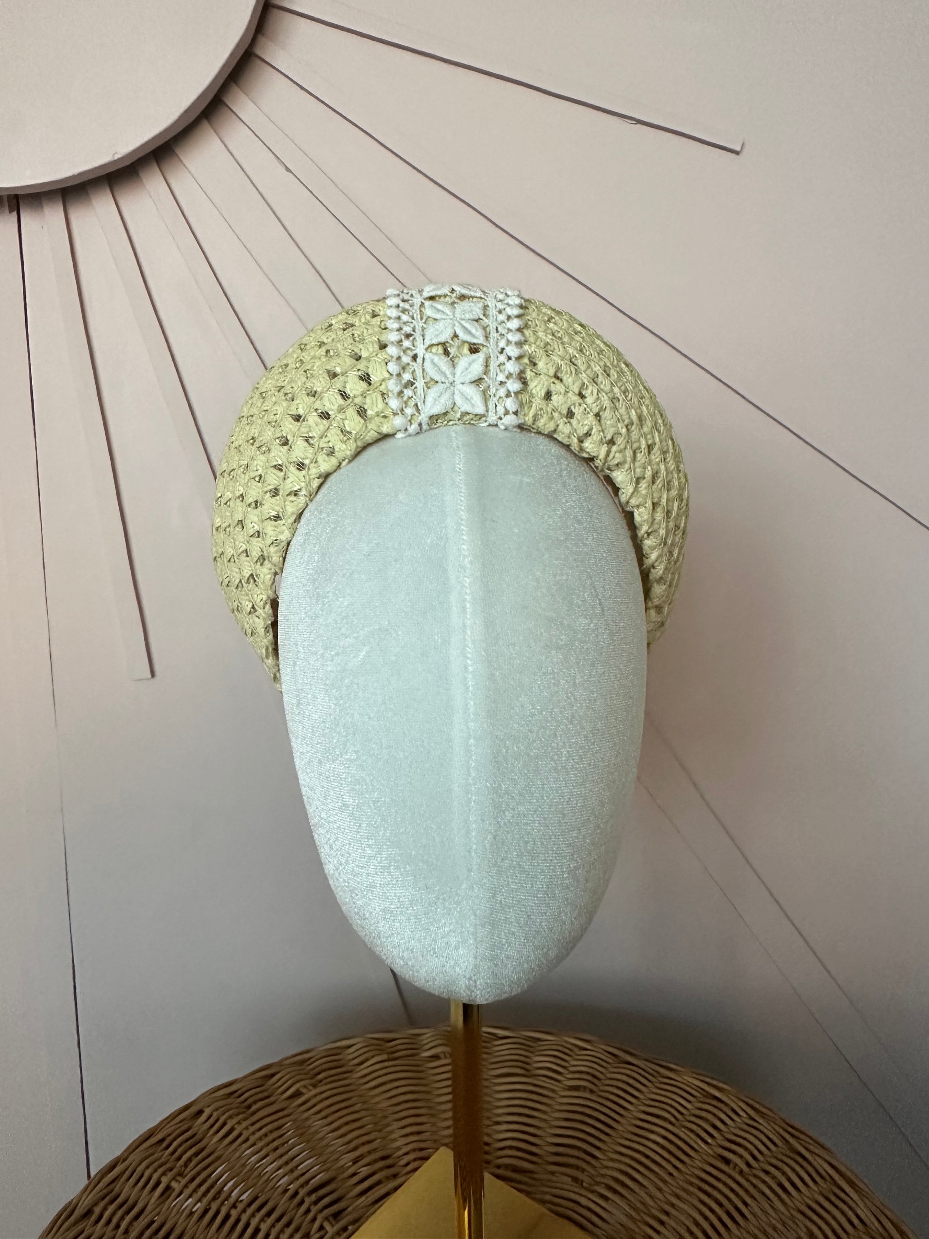 Straw Halo Headband with Vintage Guipure Lace