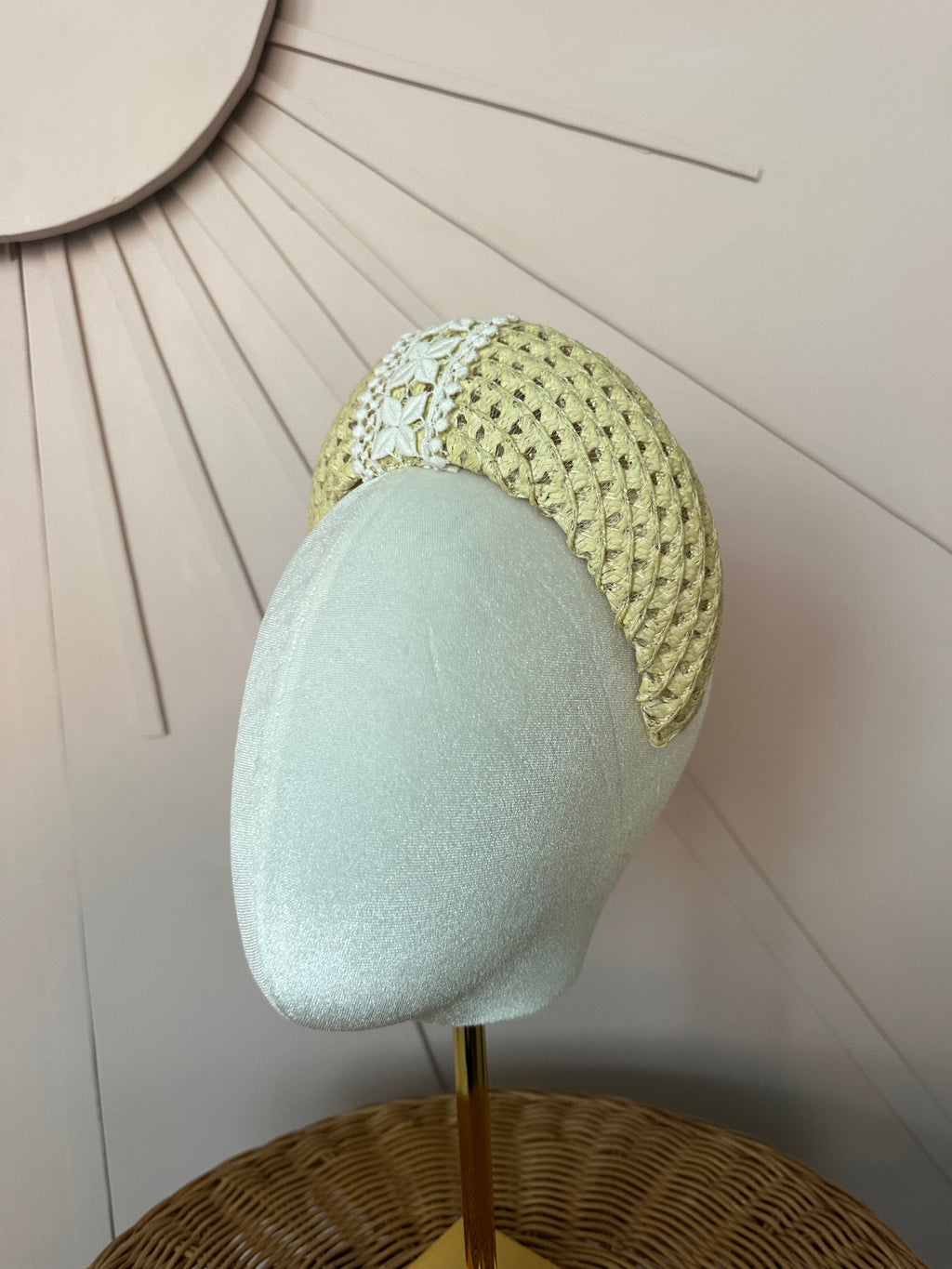 Straw Halo Headband with Vintage Guipure Lace