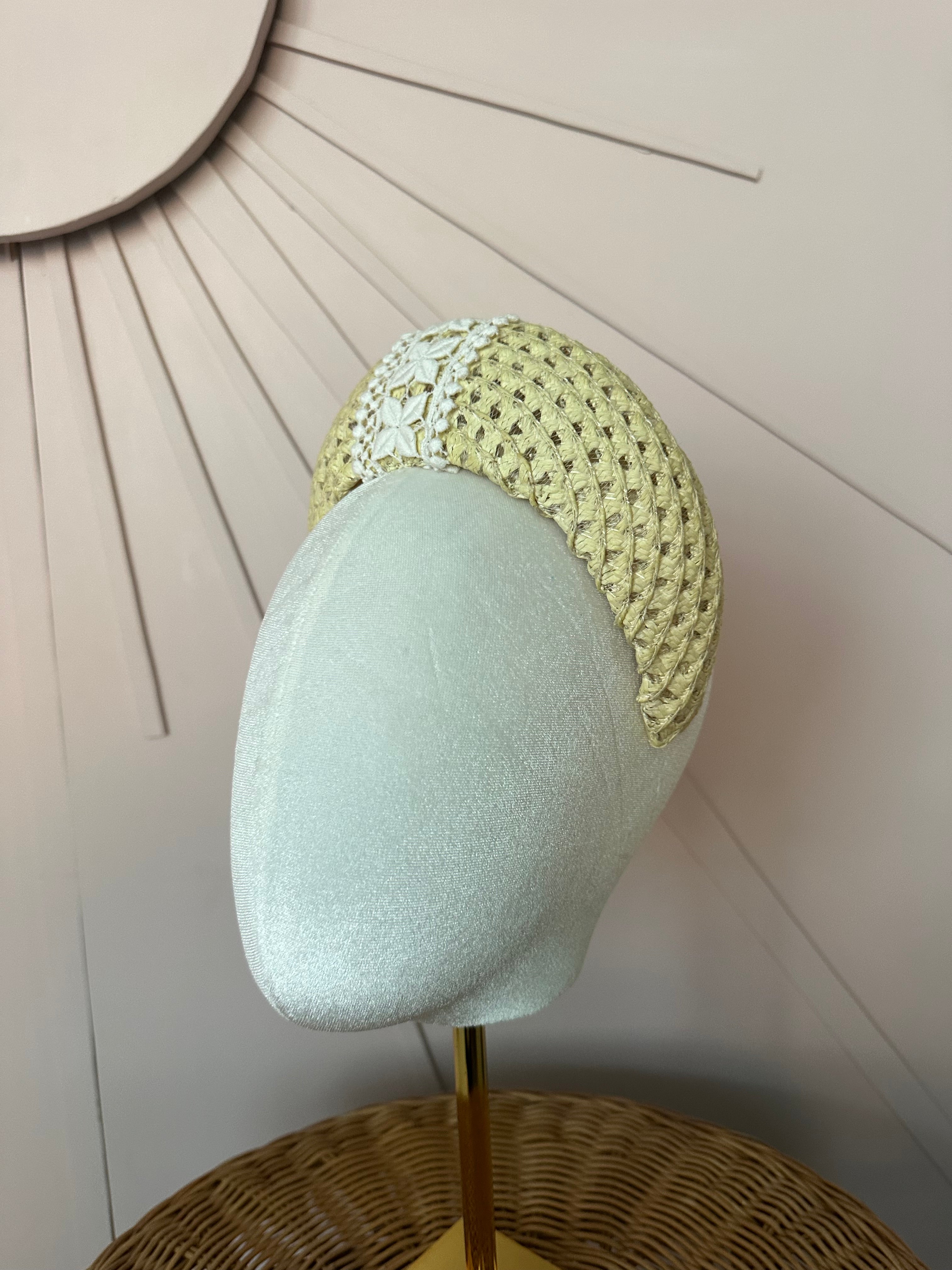 Straw Halo Headband with Vintage Guipure Lace