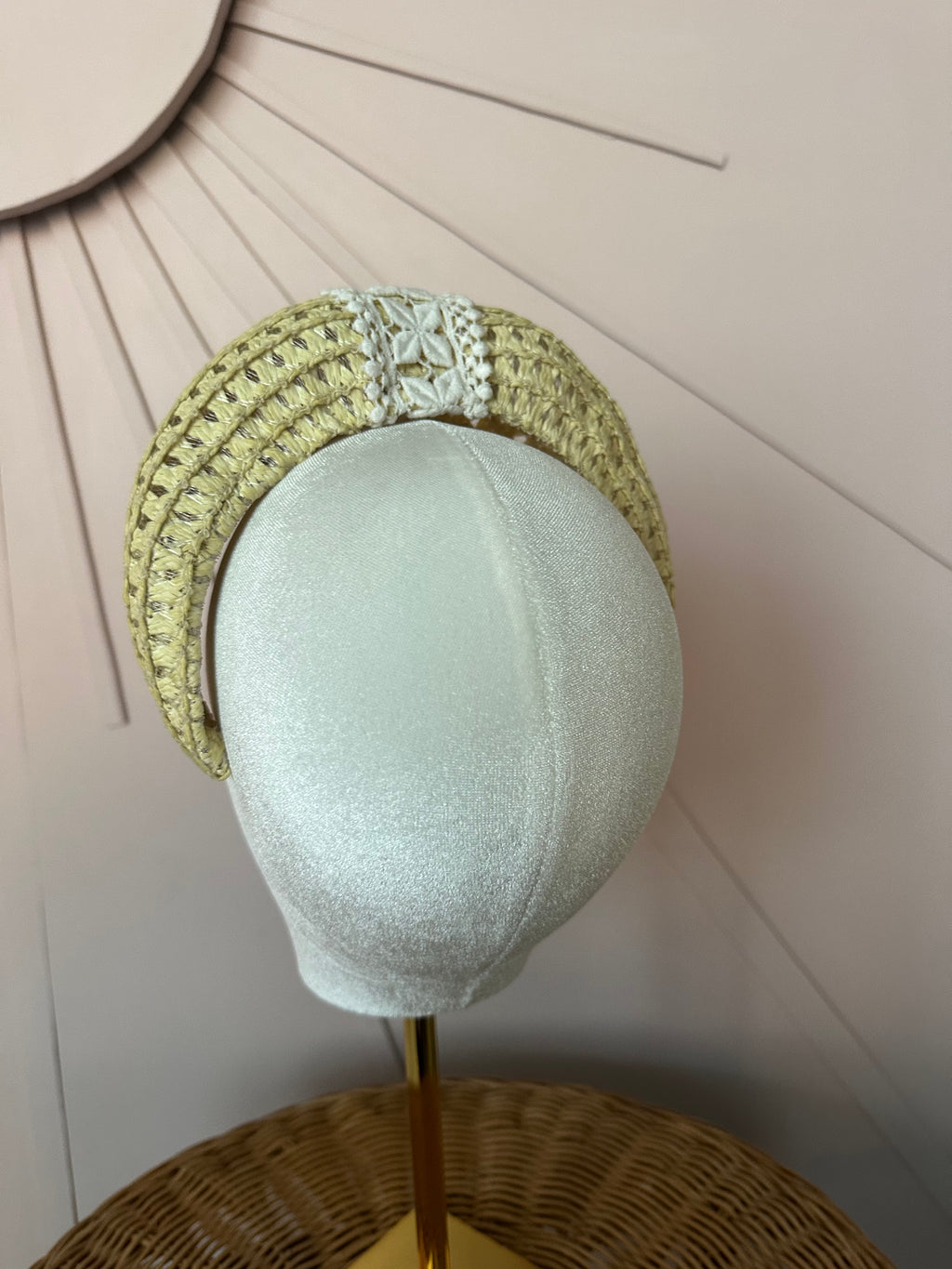Straw Halo Headband with Vintage Guipure Lace
