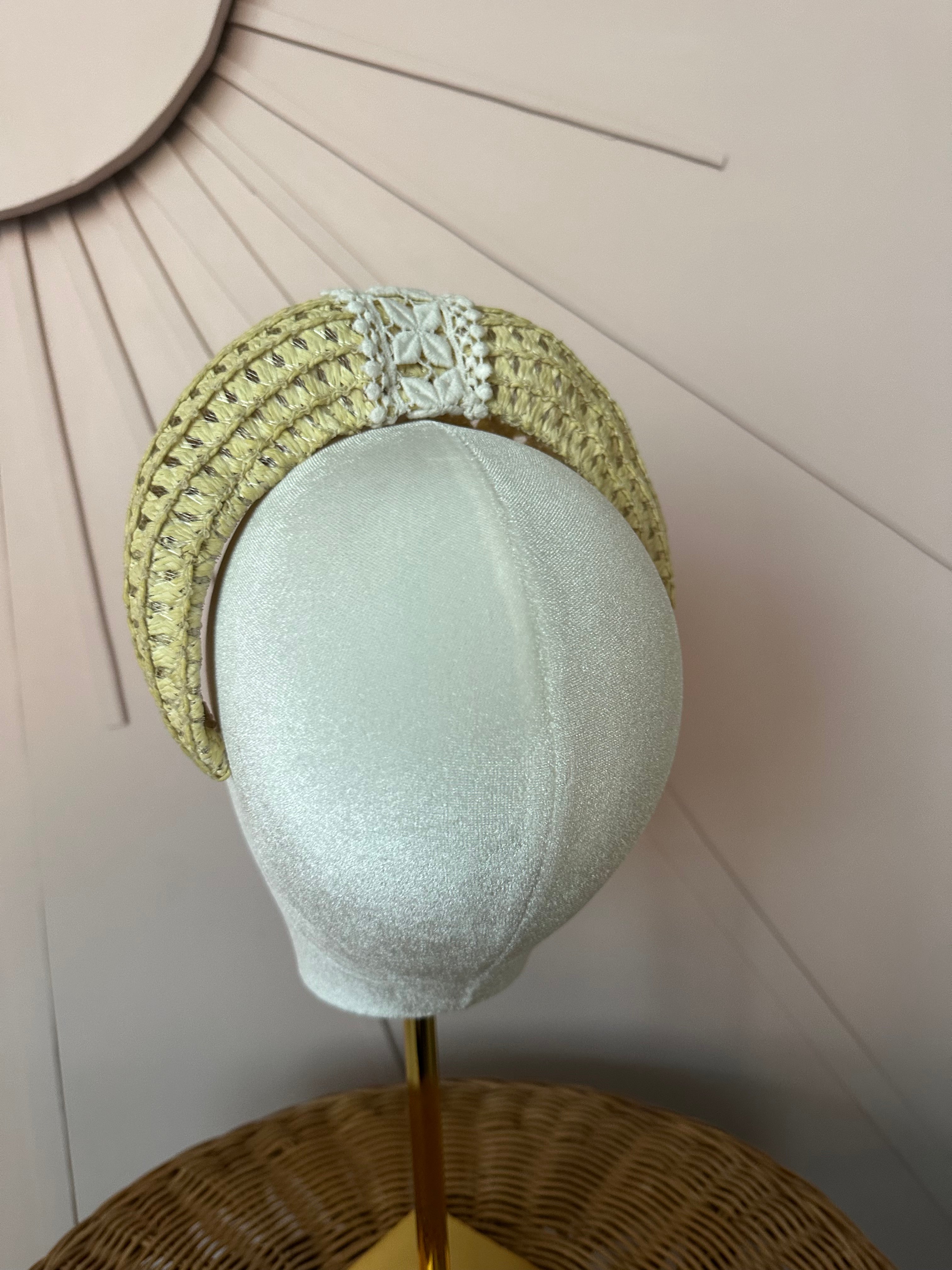 Straw Halo Headband with Vintage Guipure Lace