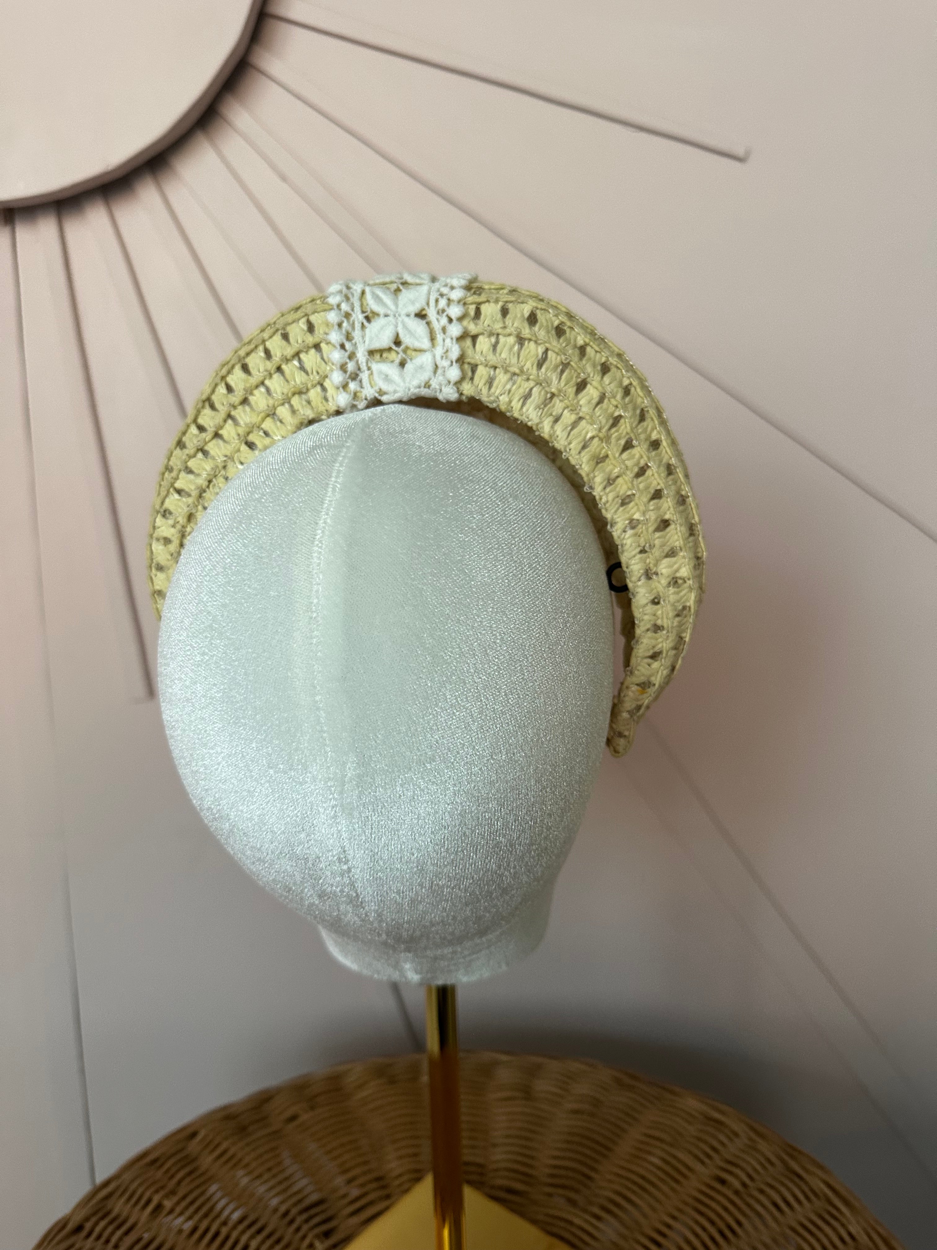 Straw Halo Headband with Vintage Guipure Lace