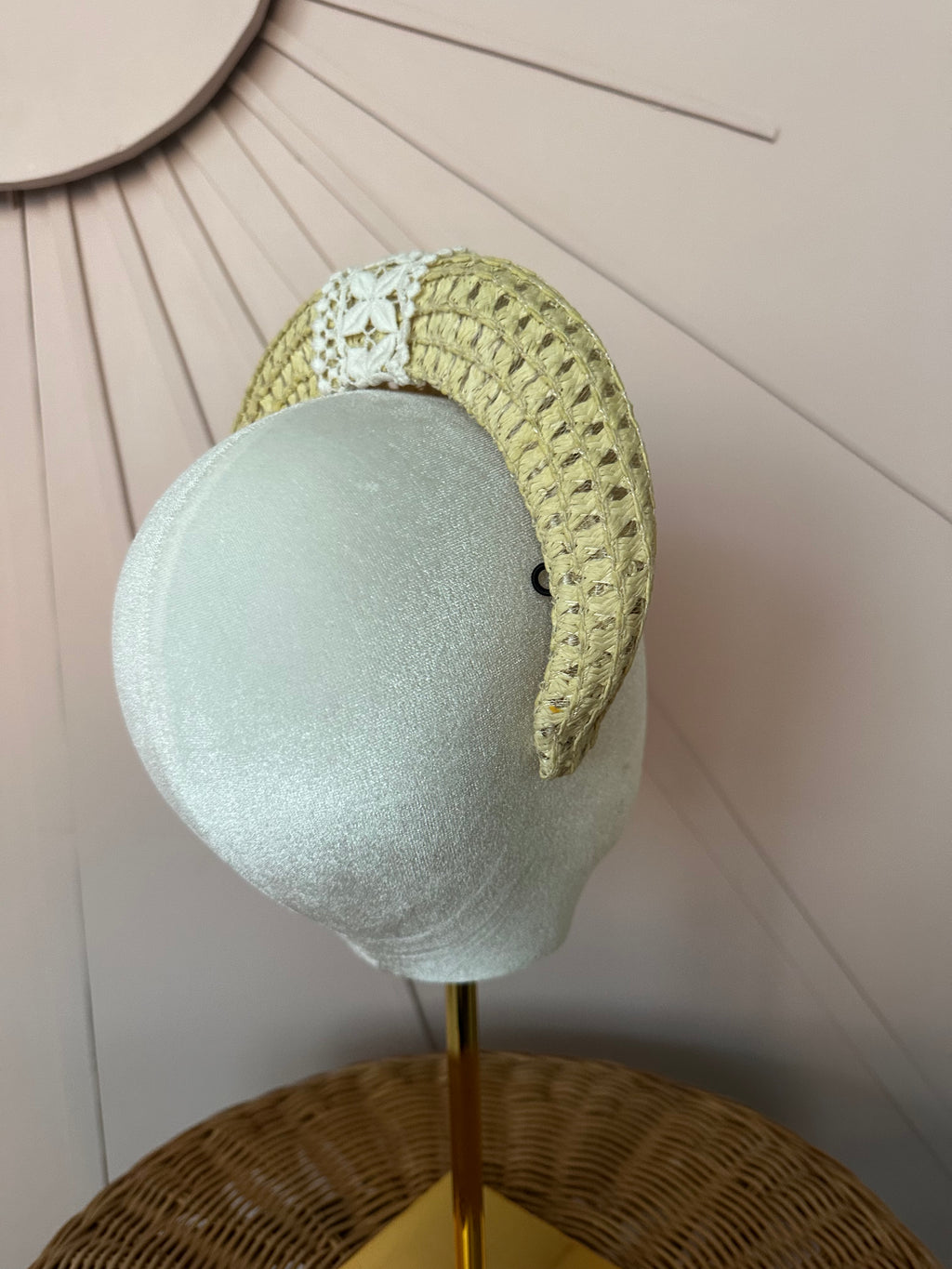 Straw Halo Headband with Vintage Guipure Lace