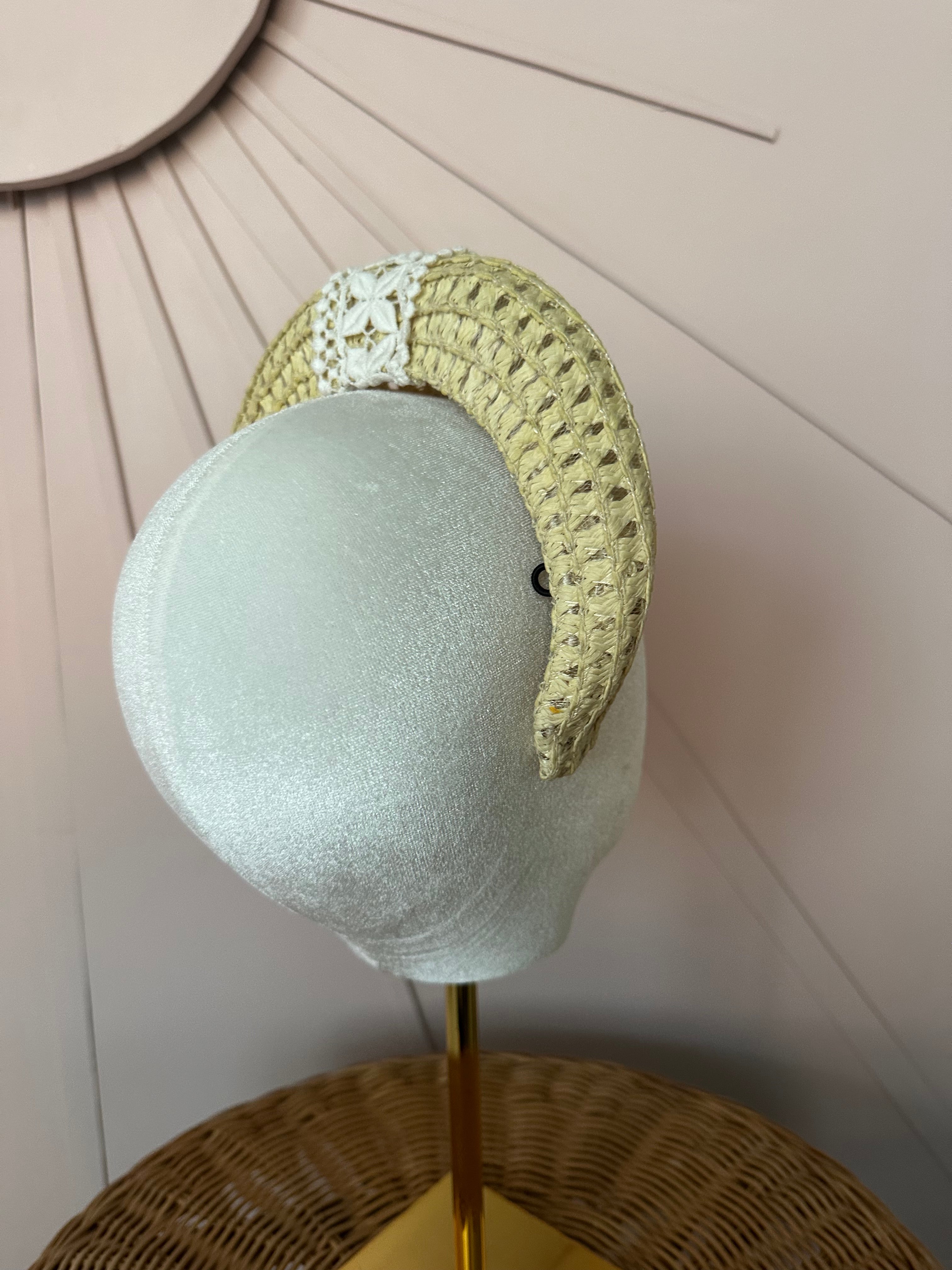 Straw Halo Headband with Vintage Guipure Lace