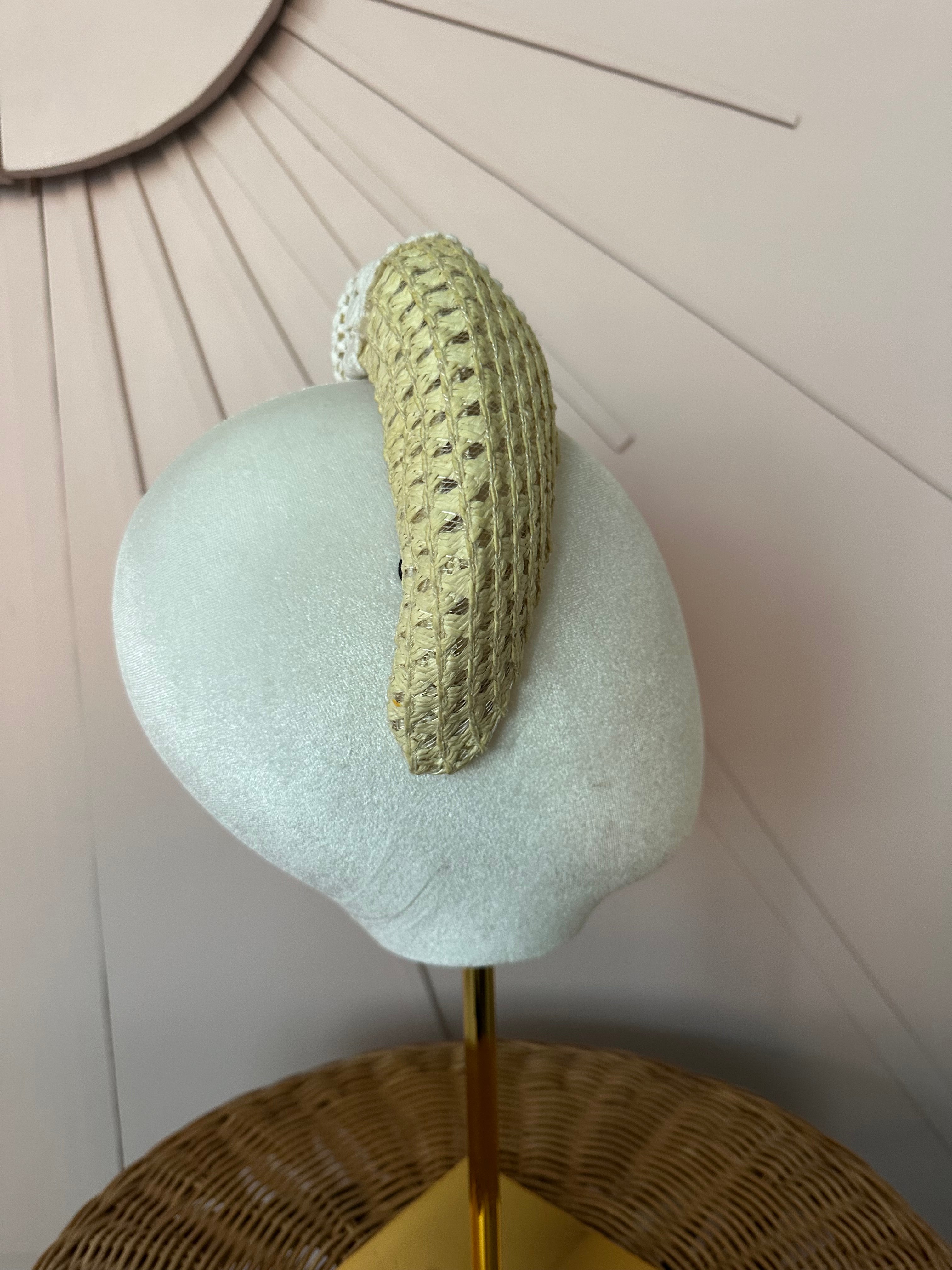 Straw Halo Headband with Vintage Guipure Lace