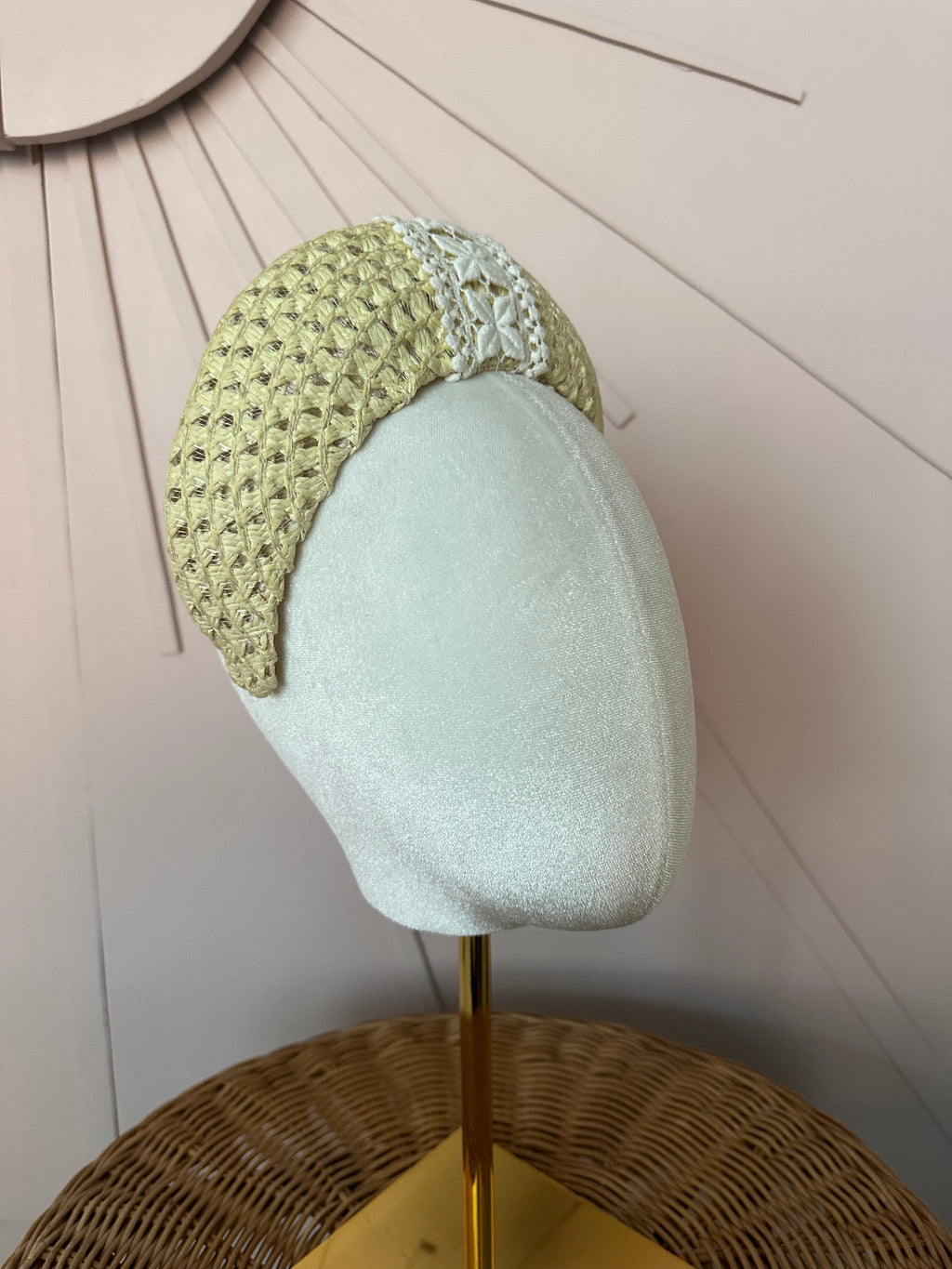 Straw Halo Headband with Vintage Guipure Lace