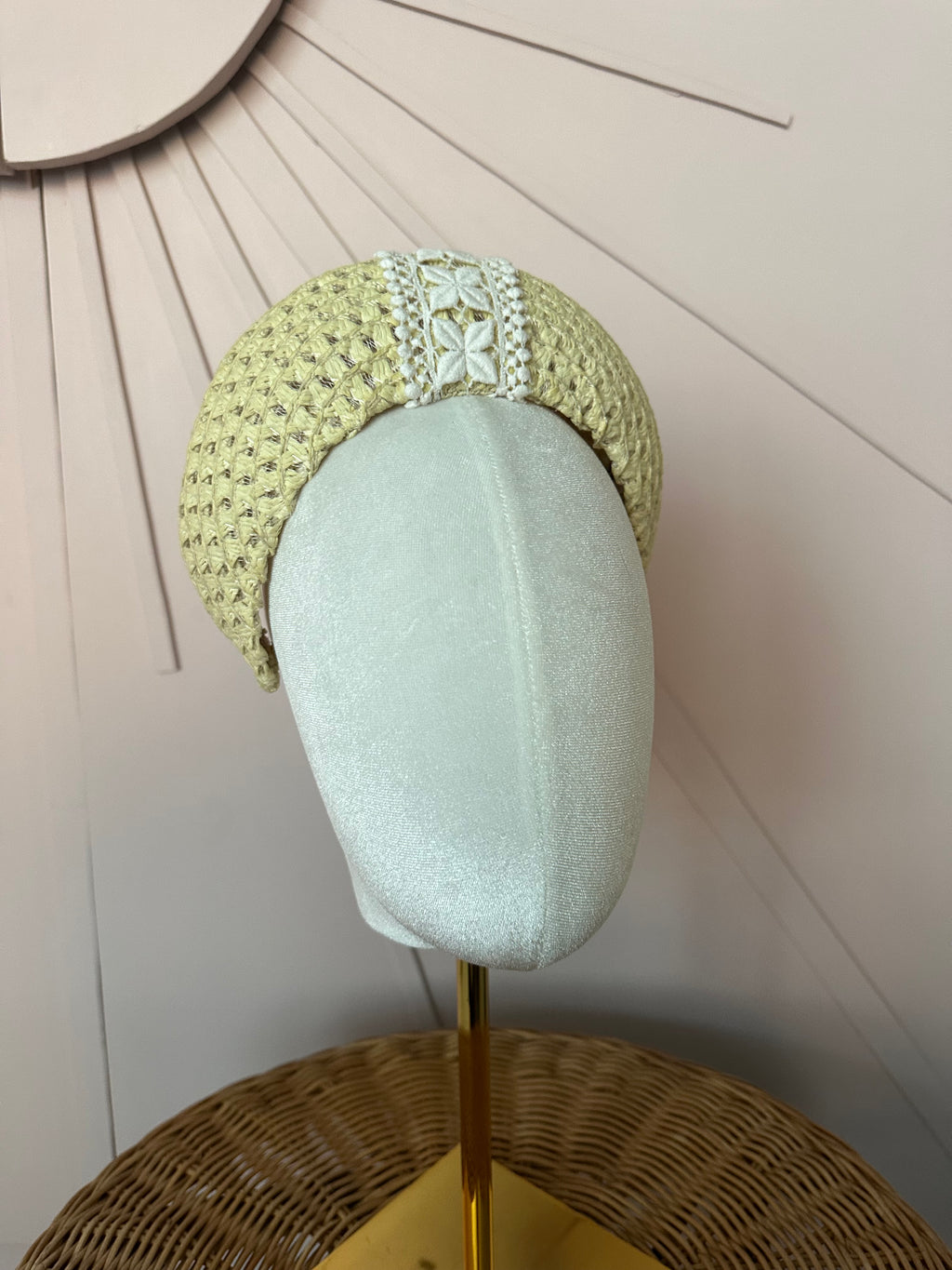 Straw Halo Headband with Vintage Guipure Lace