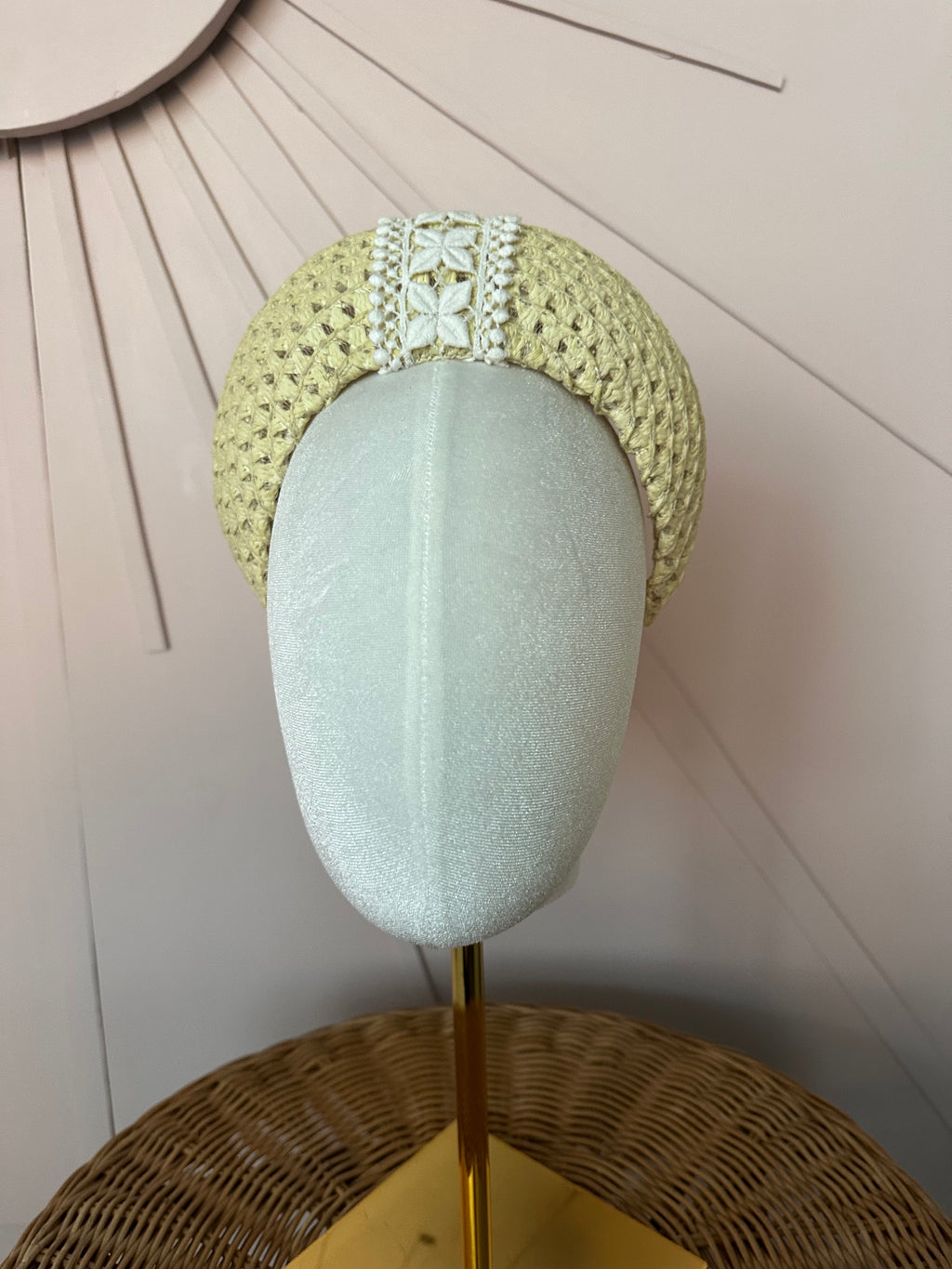 Straw Halo Headband with Vintage Guipure Lace